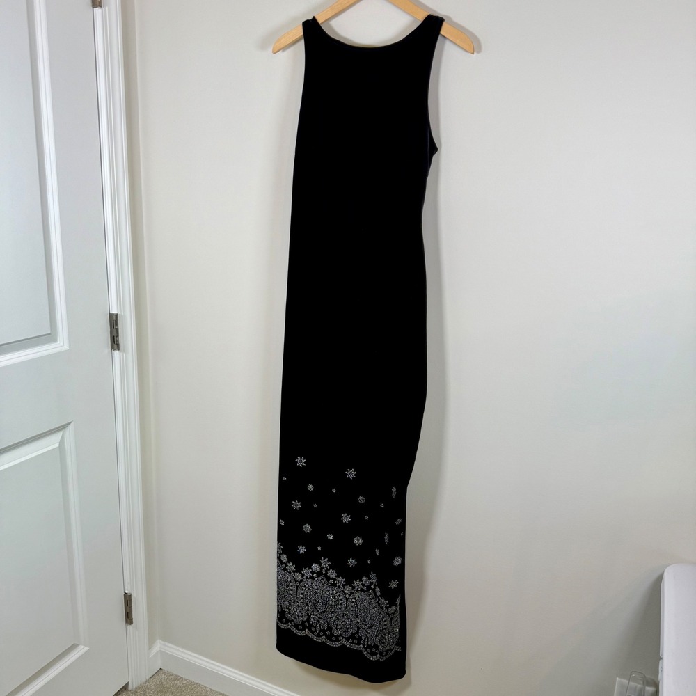 Candy Rocket Vintage Velvet Lace‎ Up Back Y2K Maxi Dress Large Black Glitter Hem
